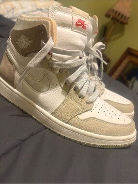 Nike Air Jordan 1 High White & Beige with Red Zoom Tag Women